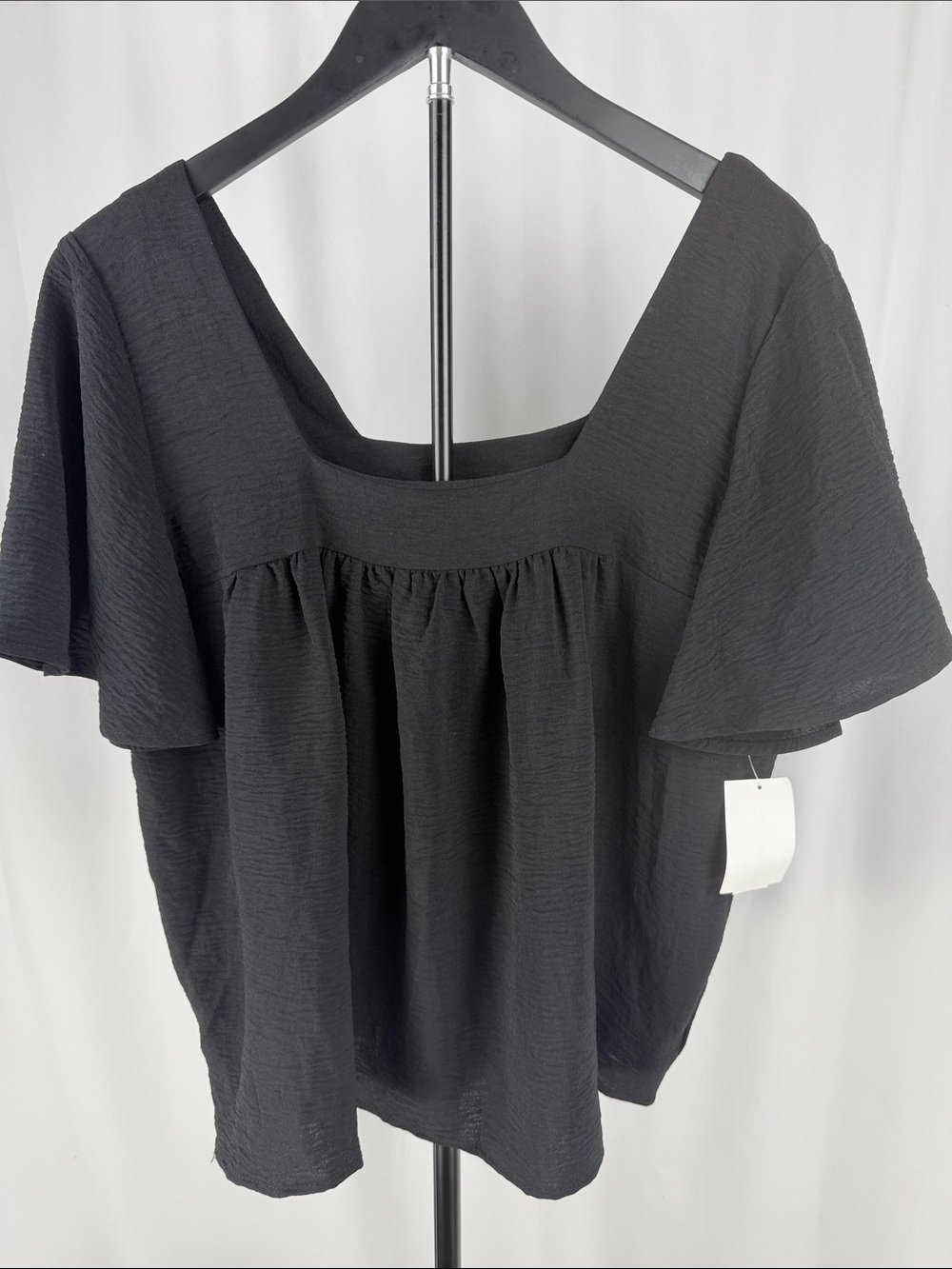 NWT Bobeau Black Square Neck Flutter Sleeve Babydoll Top M